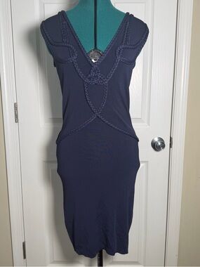 Bodycon Plunged V Neck Navy Blue Cocktail Wedding Knit Rope Mini Dress